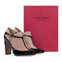 BLACK/TAN SCARPE VELVET ANKLE STRAP HEELS