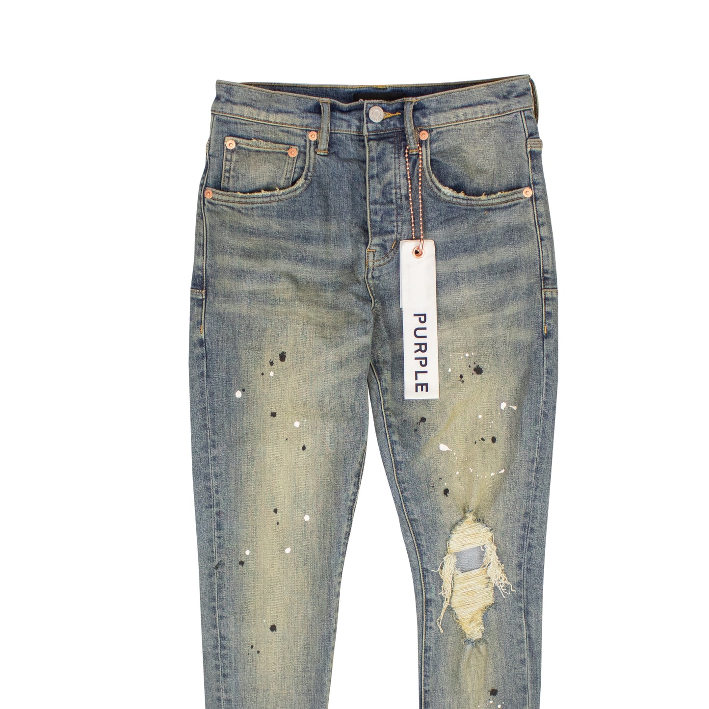 Purple Brand Mid Rise Destroy Paint Jeans - Indigo