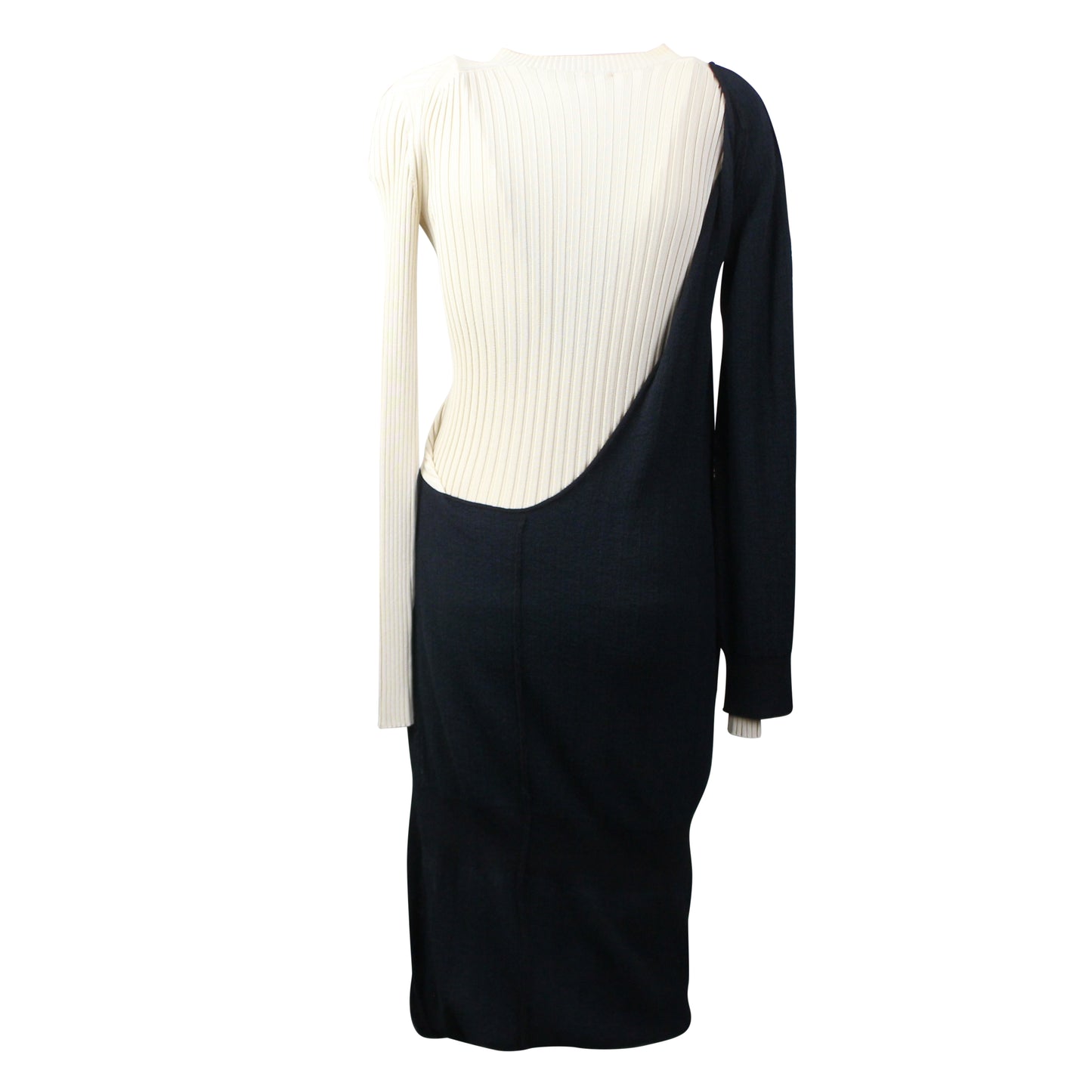 Black And Beige Two Tone Rib Knit Dress