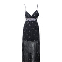 Amiri Embellished Silk Chiffon Midi Dress - Black