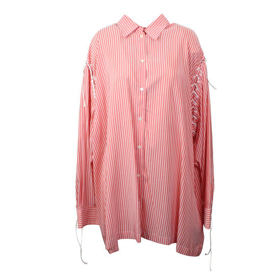 Unravel Project Lace Up Long Sleeve Shirt Dress - Pink