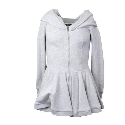 Moschino Couture Zip Up Flared Mini Sweatshirt Dress - Gray