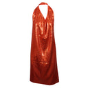 Orange Drape Halter Sequin Mid Dress