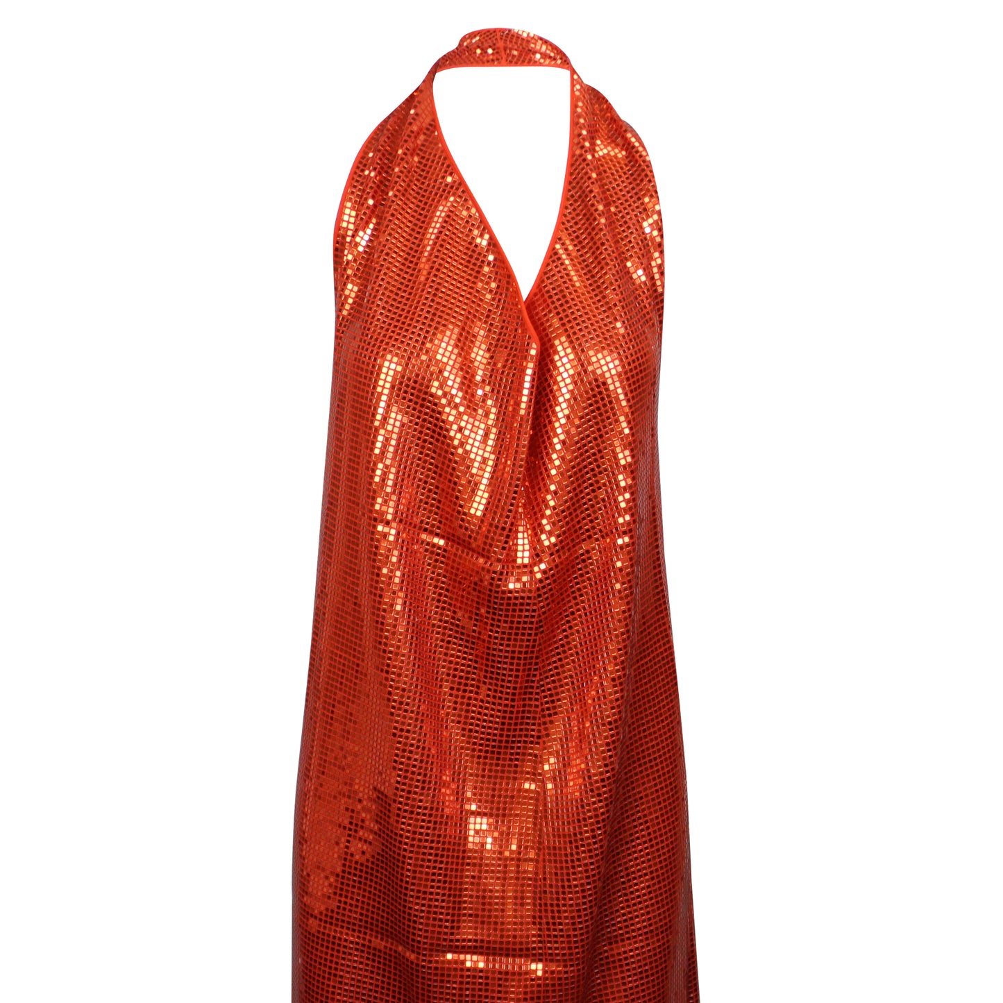 Orange Drape Halter Sequin Mid Dress