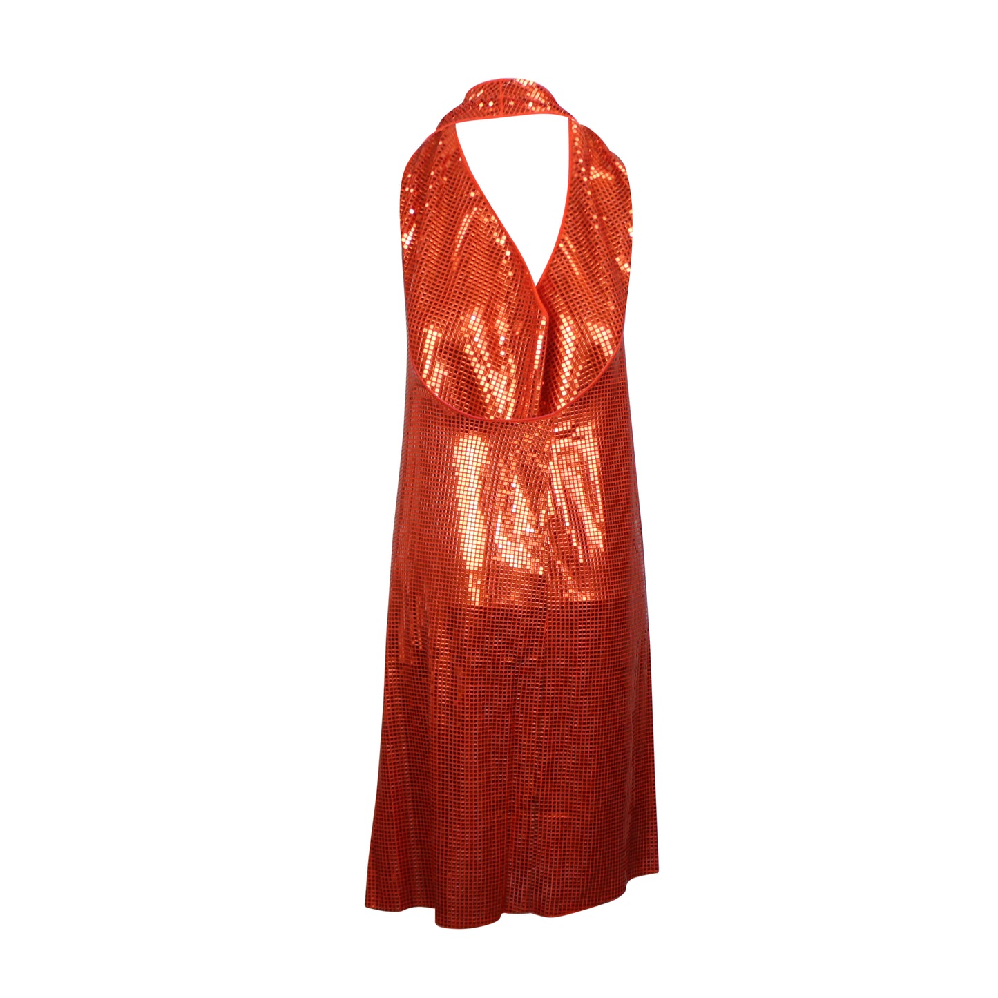 Orange Drape Halter Sequin Mid Dress