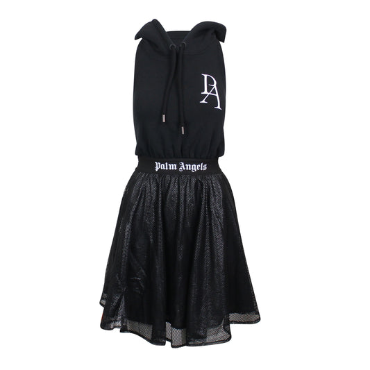 Palm Angels Open Back Mini Hoodie Dress - Black