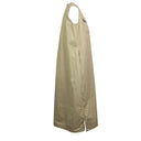 Beige Cotton Flap-Pocket Collarless Long Dress