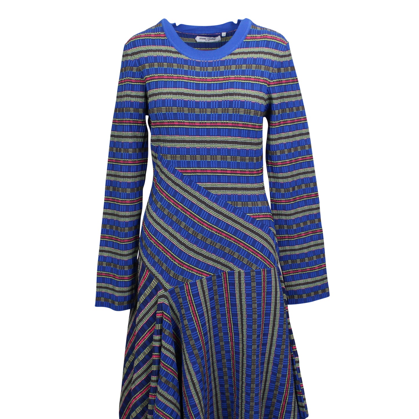 Opening Ceremony L/S Rib Knit Midi Dress - Blue