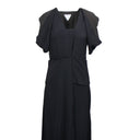 BOTTEGA VENETA BLACK FOLD SLEEVE LIQUID VISCOSE MIDI DRESS