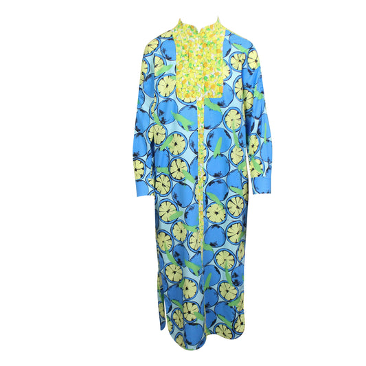 NWT BOUTIQUE MOSCHINO Multi Lemon Print Silk Pleated Bib Dress