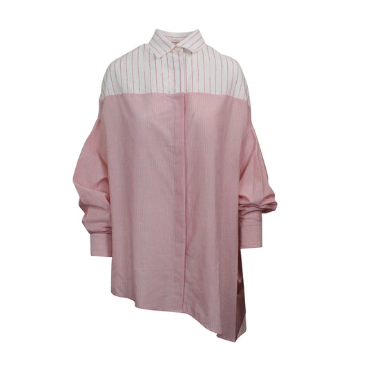 Unravel Project Assymetric Logo Stripe Shirt Dress - Pink