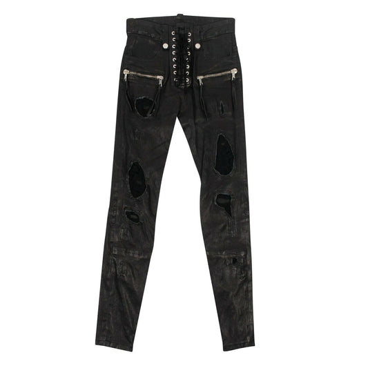 Unravel Project Leather Distressed Lace Up Skinny Pants - Black