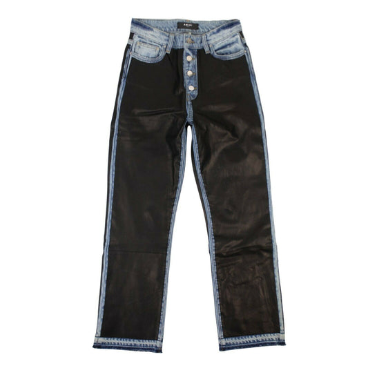 Amiri Leather Denim Straight Jeans - Indigo