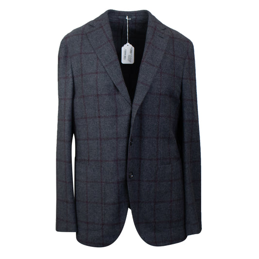 Grey Caruso Wool Checked Single Breasted Blazer 8R