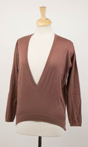 Woman's Brown Cotton V-Neck Sweater