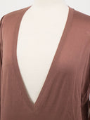 Woman's Brown Cotton V-Neck Sweater