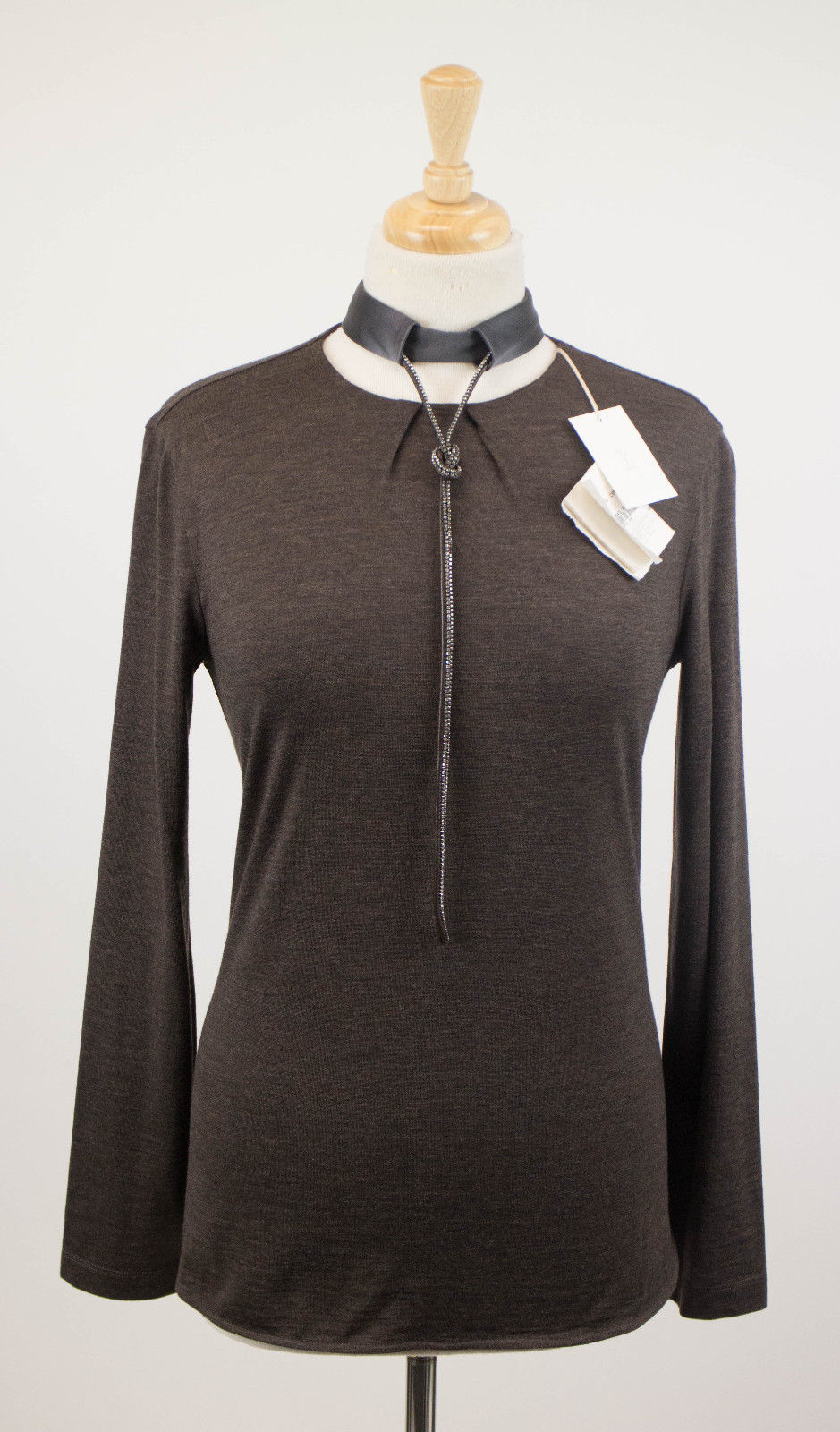 Brown Wool Blend W/ Monilli Trim Sweater