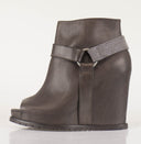 Brown Leather Wedge Booties