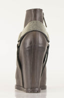 Brown Leather Wedge Booties