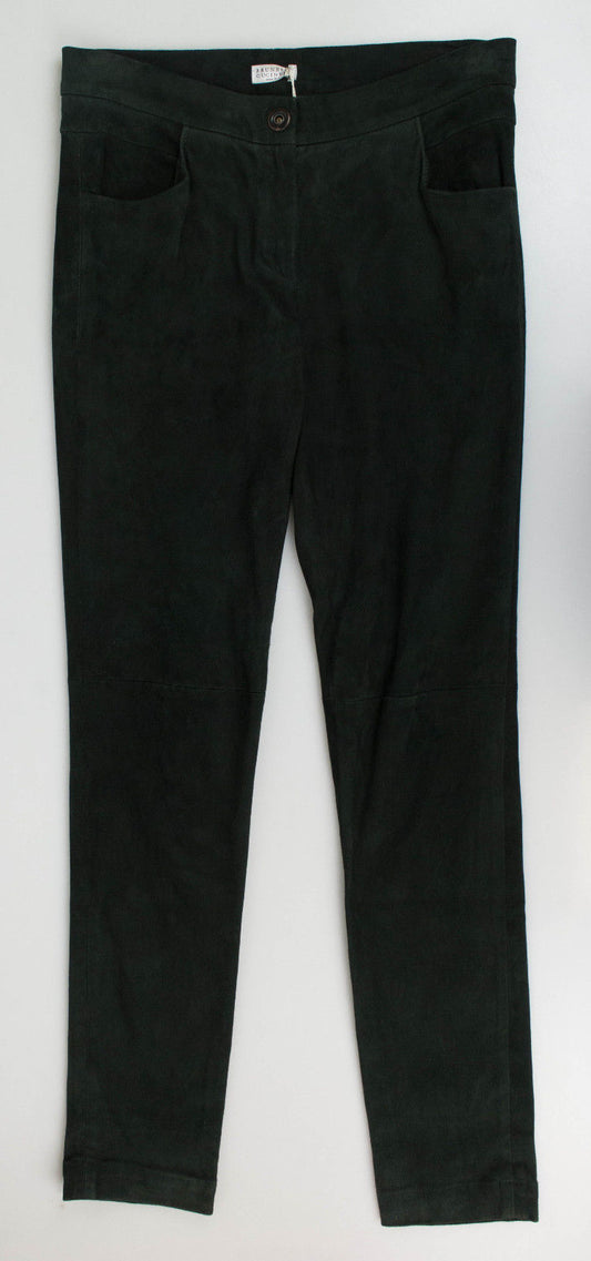 Women's Green Suede Leather Casual Pants