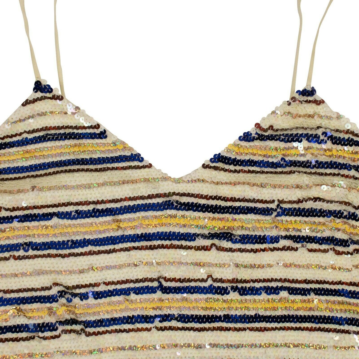 Ashish Sequin Cream And Multicolored Striped Mini Slip Dress