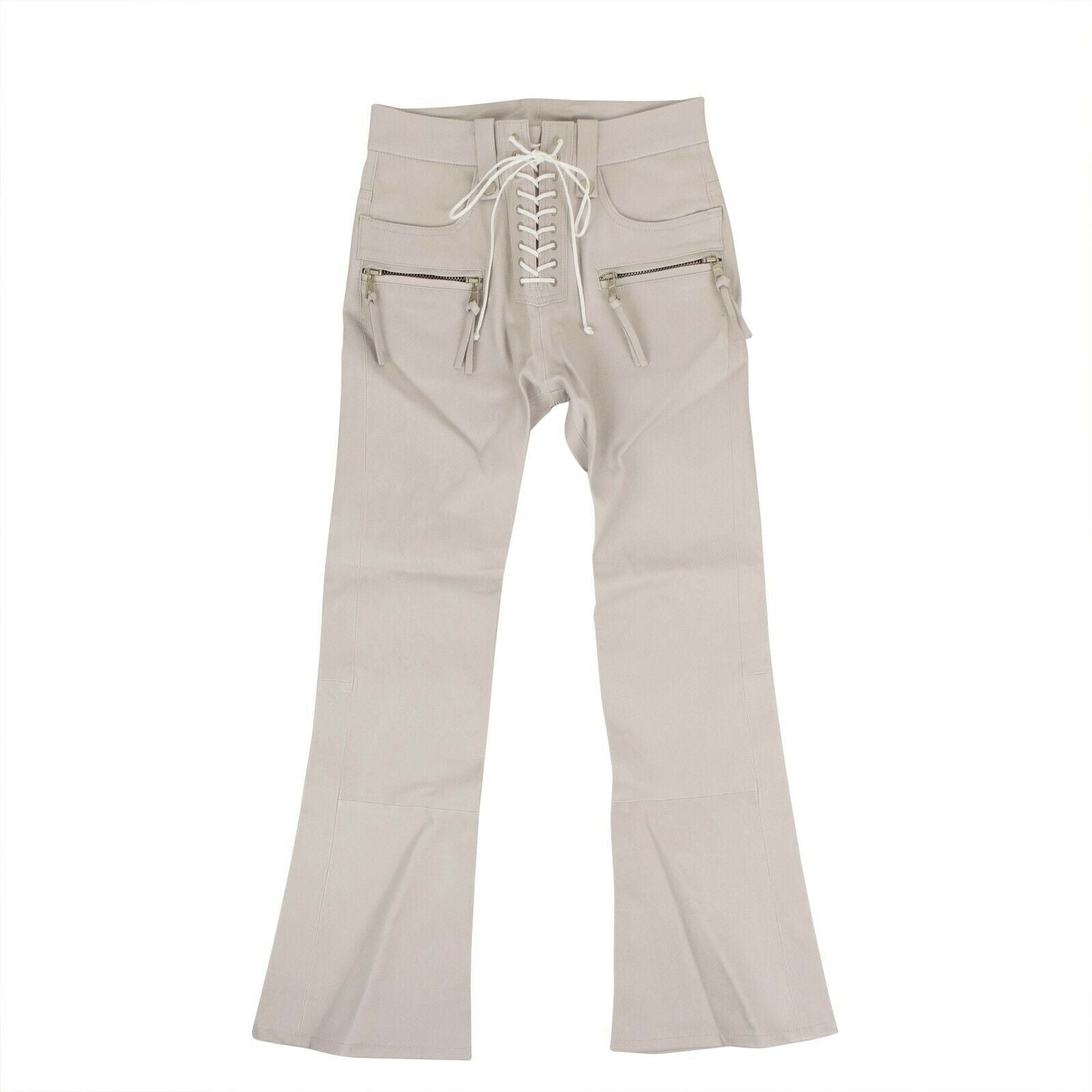 Unravel Project Ice Leather Lace-Up Front Cropped Pants - Gray