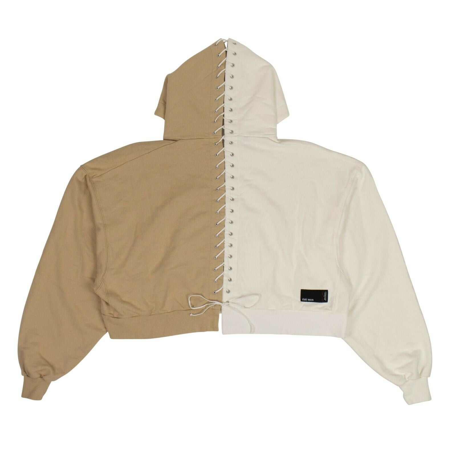 Unravel Project Lace-Up Hoodie Sweatshirt - Beige/White