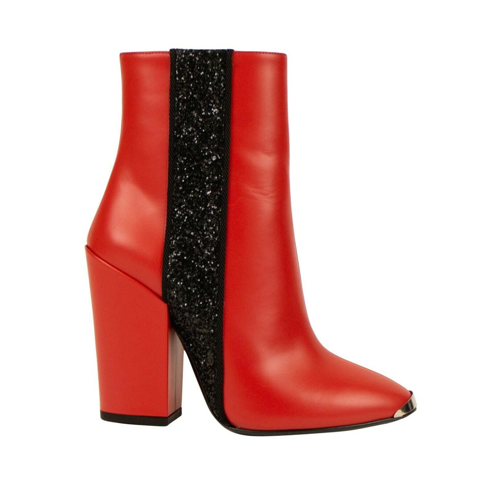 Amiri Leather Glitter Stripe Chunky Heel Boots - Red
