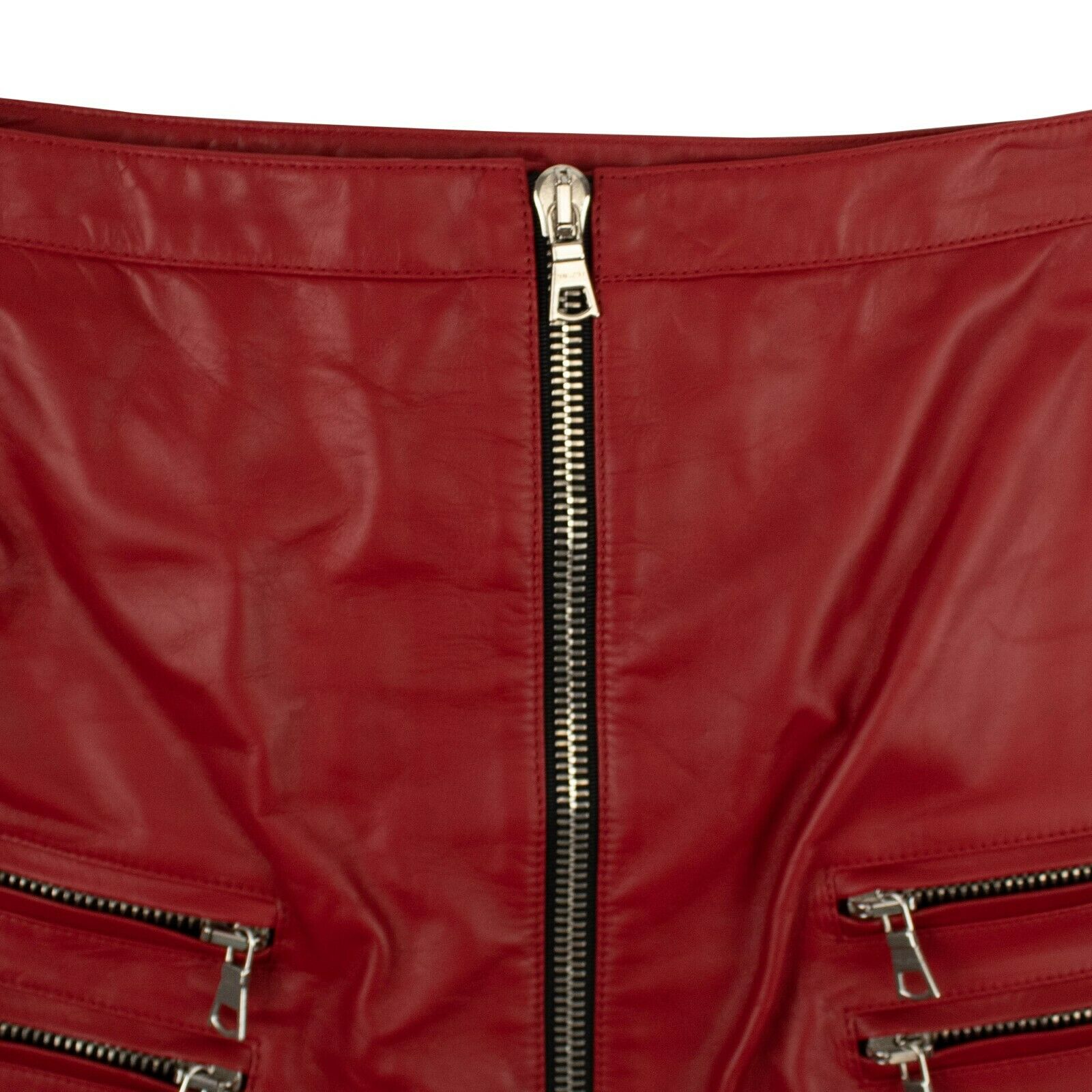 Unravel Project Leather Triple Zip Mini Skirt - Red