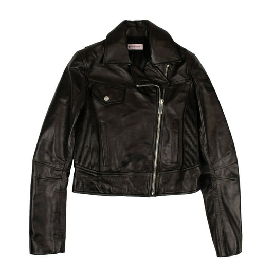 NWT PALM ANGELS Black Leather Biker Jacket