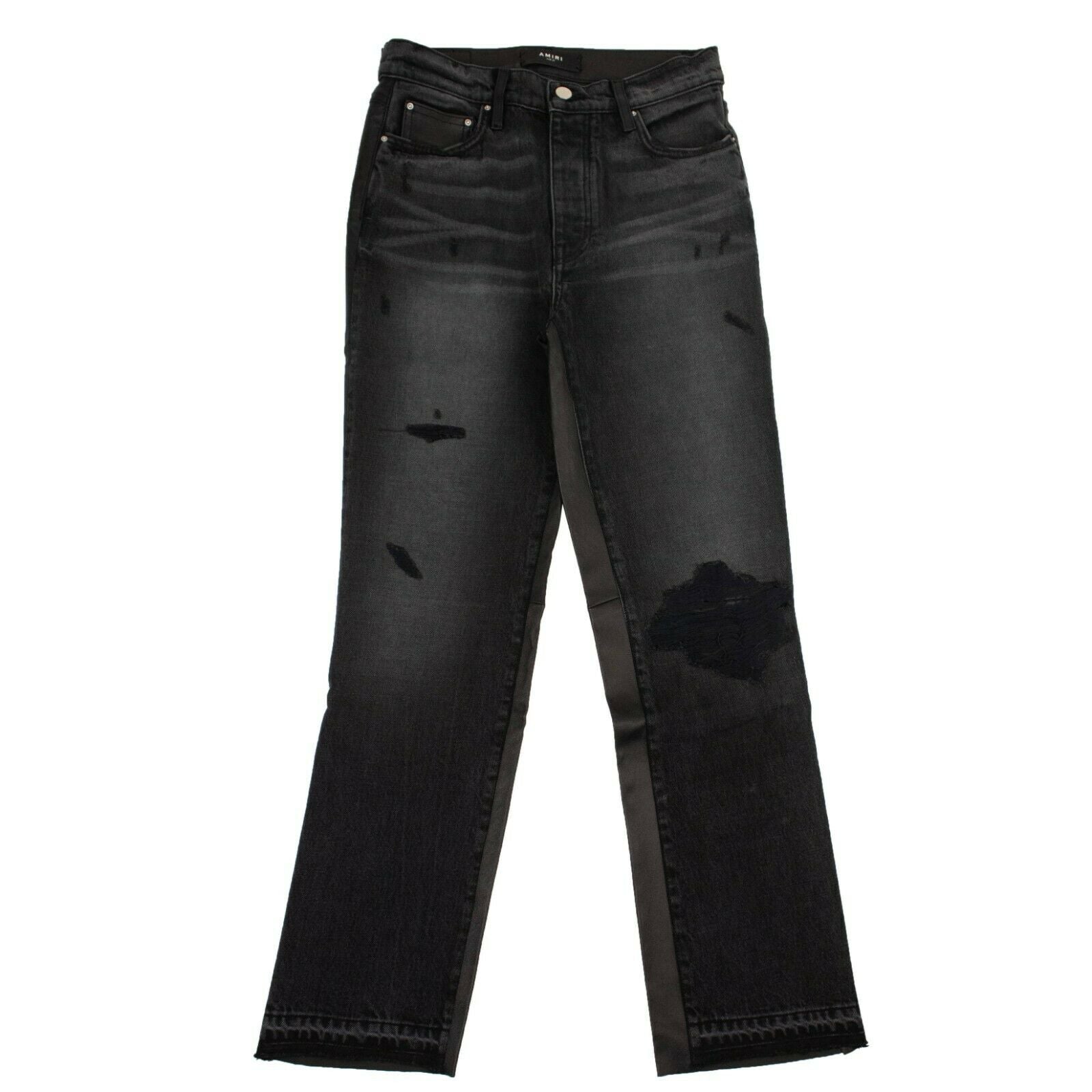 Amiri Leather Hybrid Cropped Jeans - Black