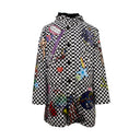 Black And White Checkered Sticker Design Parka Coat