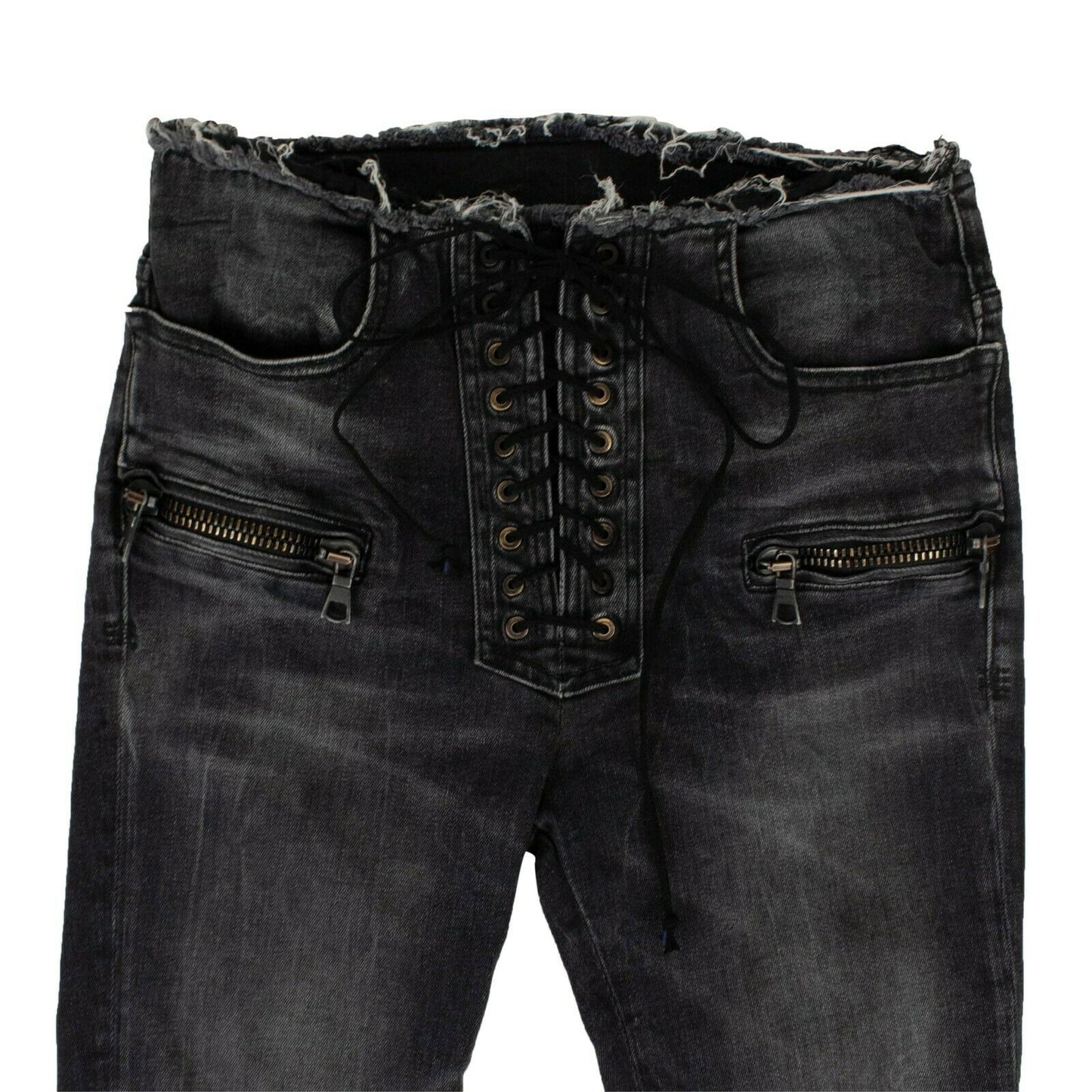 Unravel Project Dark Lace-Up Skinny Jeans - Denim