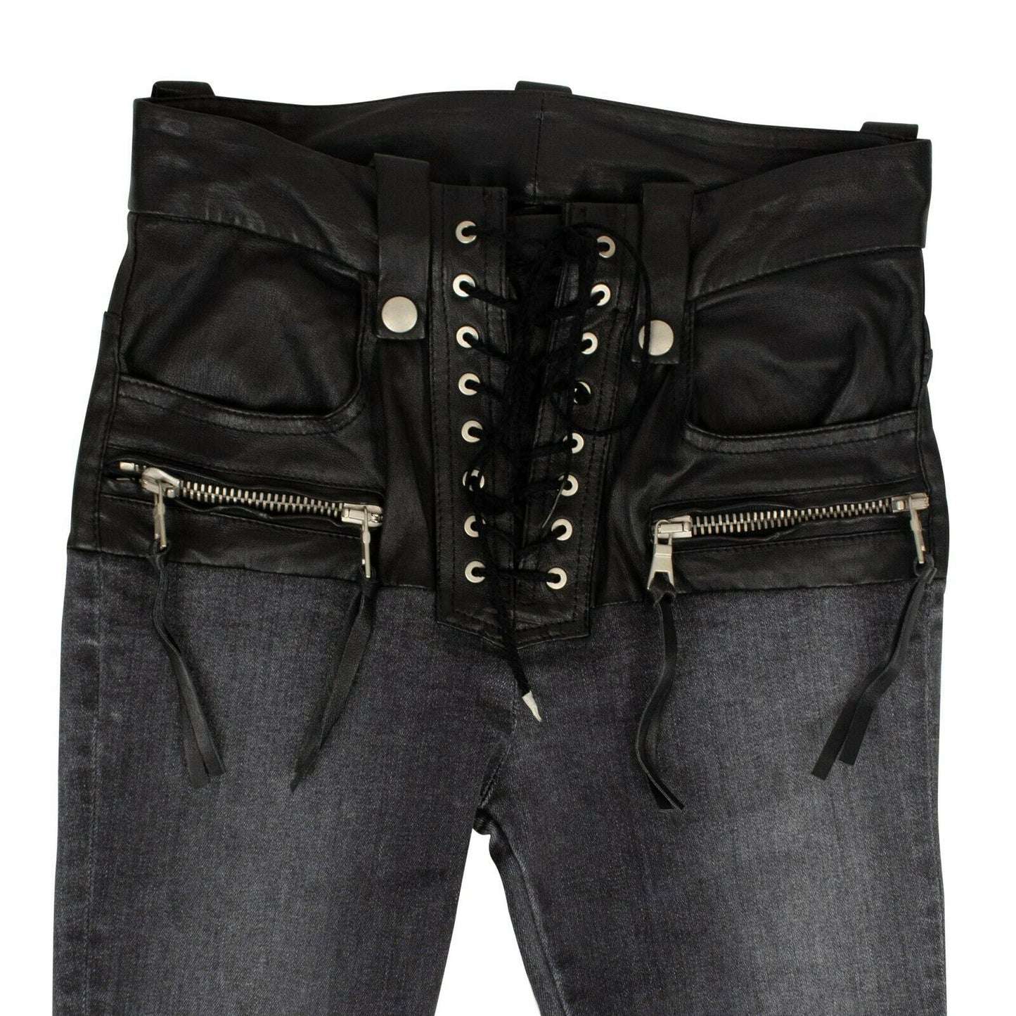 Unravel Project Stonewash Lace Up Skinny Jean Pants - Black