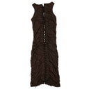 Unravel Project Gathered Lace Up Dress - Brown
