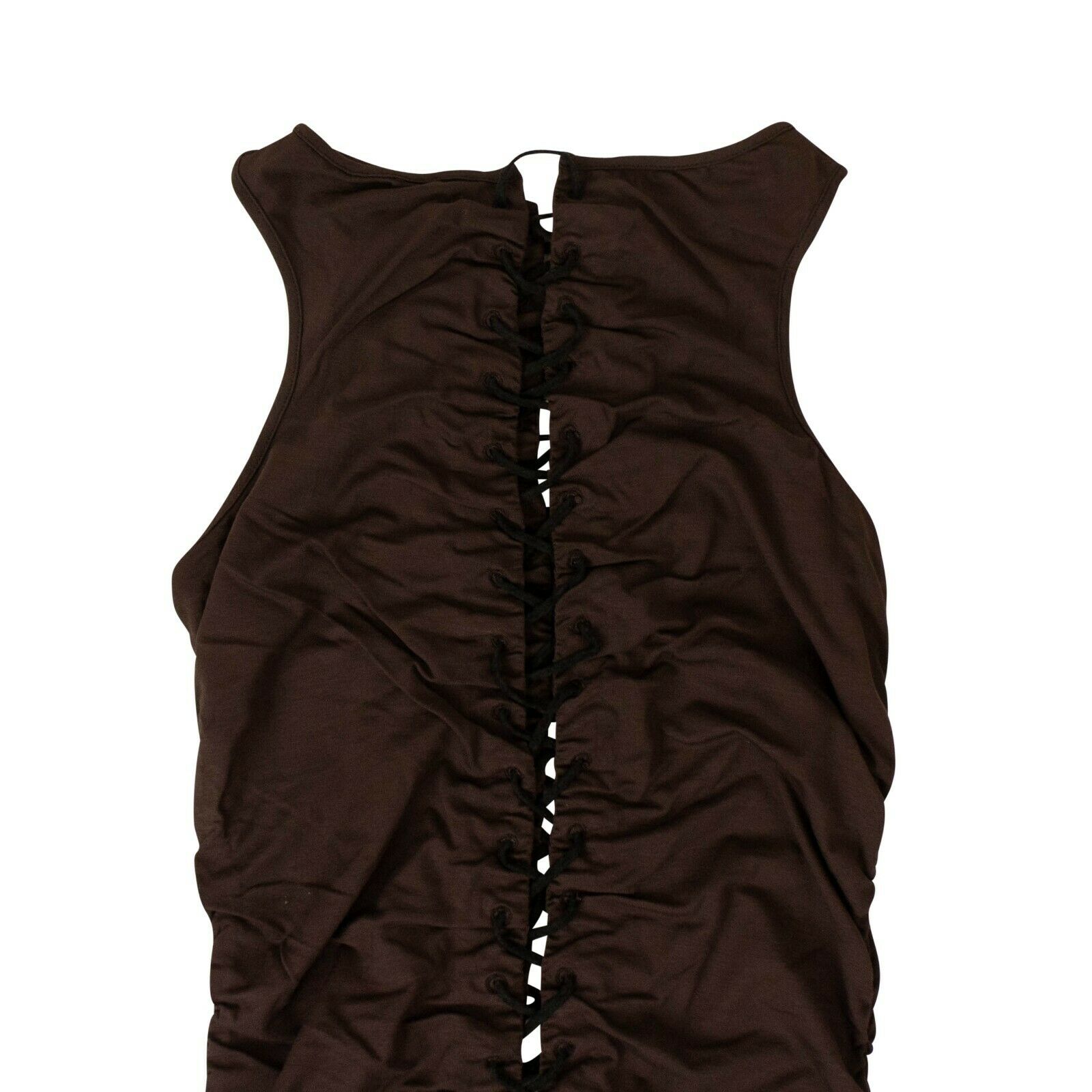 Unravel Project Gathered Lace Up Dress - Brown