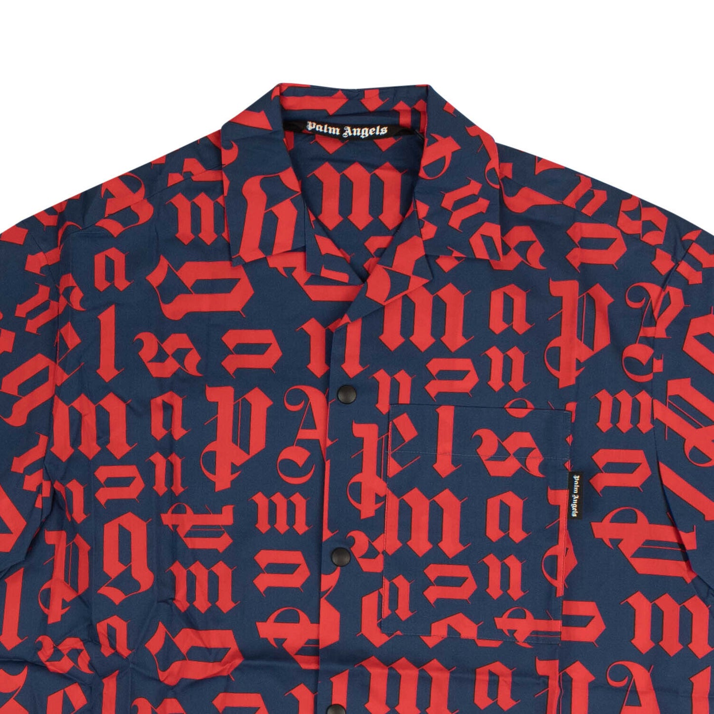 Navy Red Logo Short Sleeve Button Down