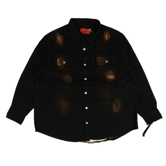 424 On Fairfax Distressed Workwear Denim Shirt - Black