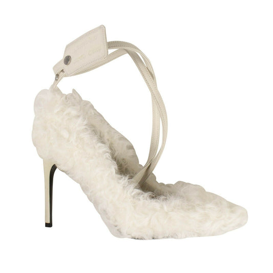 Off-White C/O Virgil Abloh Furry Zip Tie Heels - White