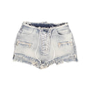 Unravel Project Mid Rise Lace Up Denim Shorts - Blue