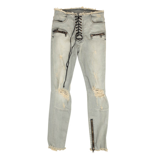 Unravel Project Distressed Denim Lace Up Skinny Jeans - Blue