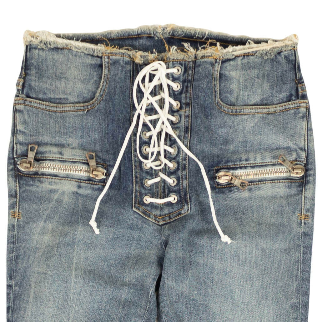 Unravel Project Lace Up Denim Skinny Jeans - Blue