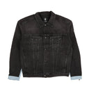 Black Denim Caban White Graphic Jacket