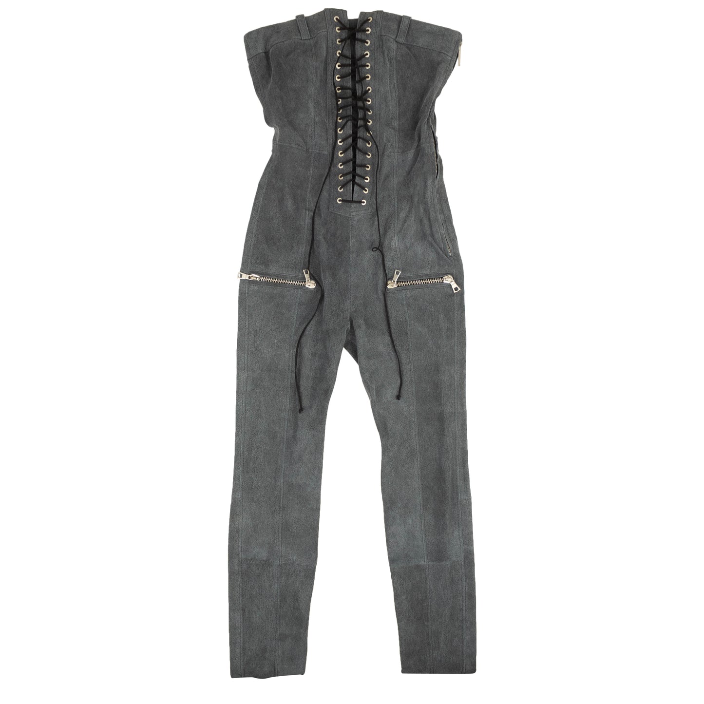 Unravel Project Leather Lace Up Strapless Jumpsuit - Gray
