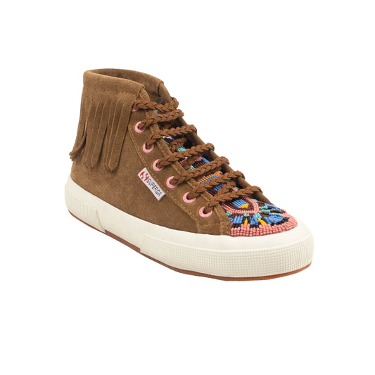 Alanui Suede Beaded Fringe High Top Sneakers - Brown