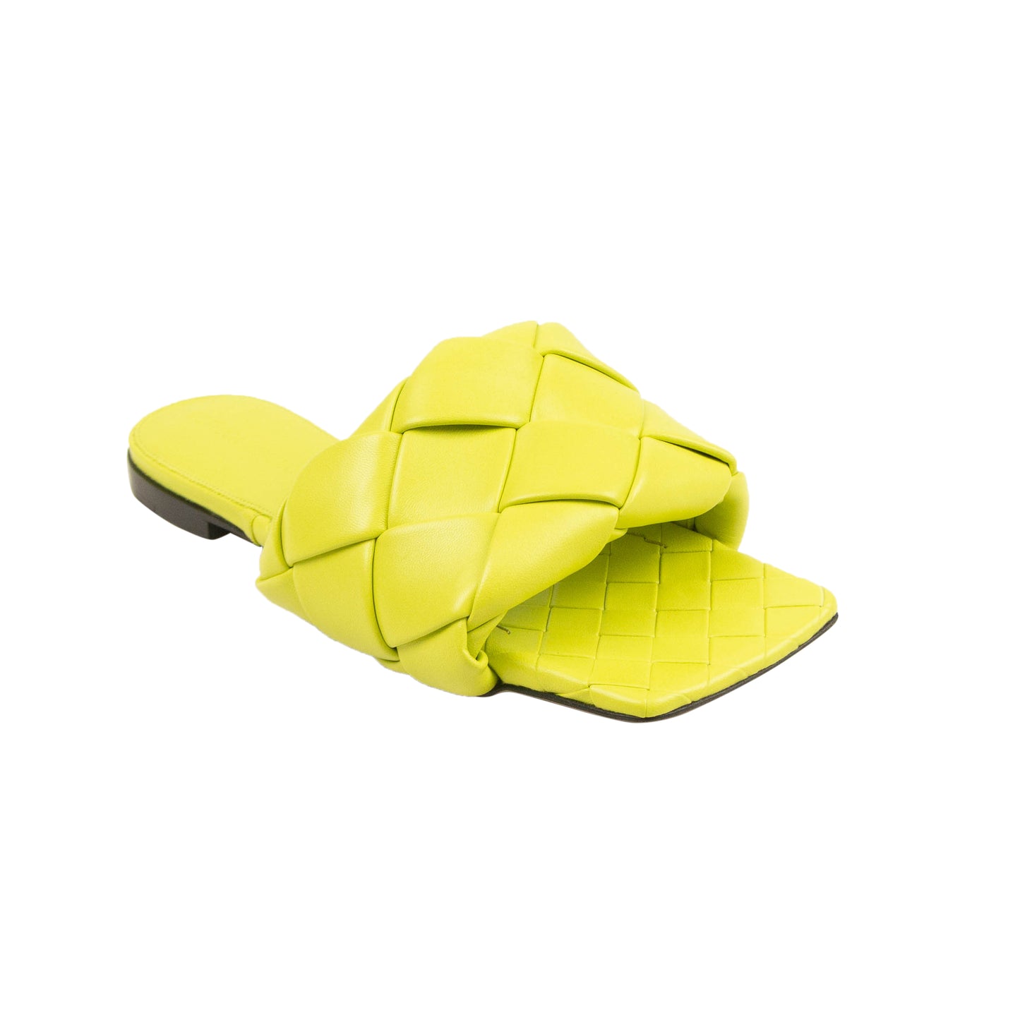 Bottega Veneta Woven Lido Flat Sandals - Kiwi Yellow