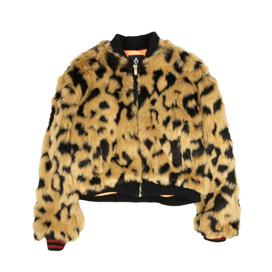 Marcelo Burlon Leopard Faux Fur Multi Graphic Jacket - Brown