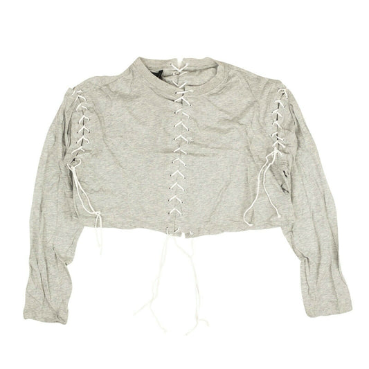 Unravel Project Lace Cropped Long Sleeve T-Shirt - Gray