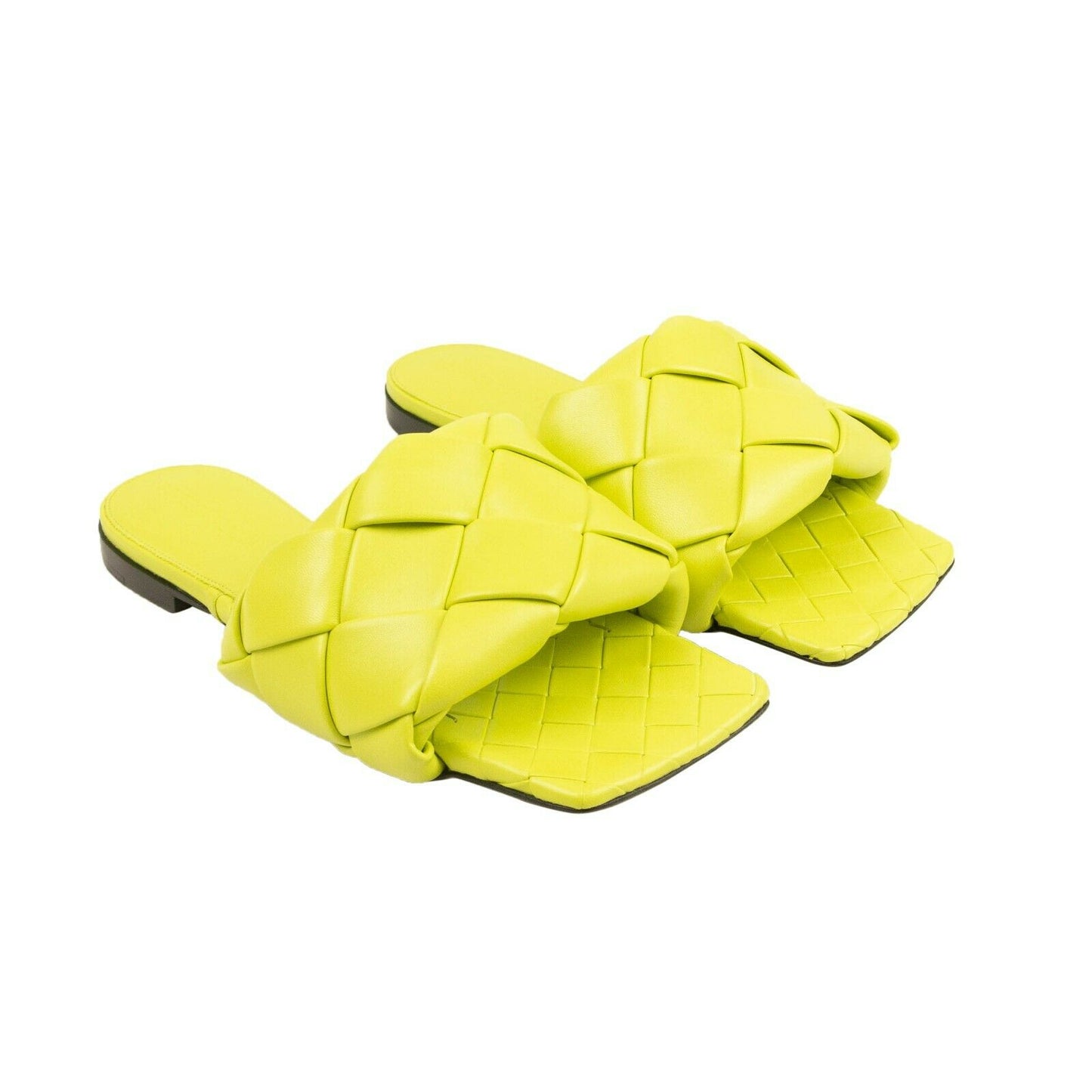 Bottega Veneta Woven Lido Flat Sandals - Kiwi Yellow