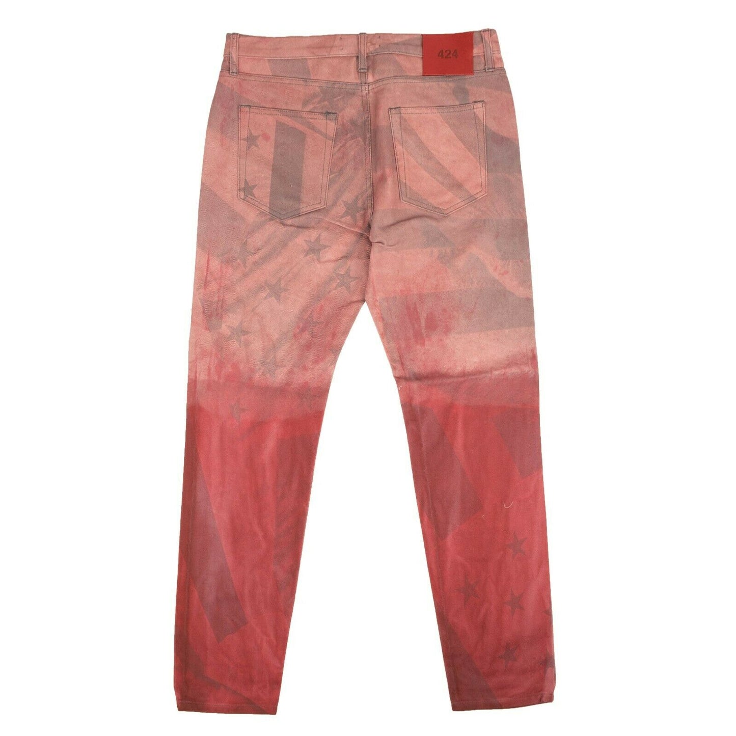 424 On Fairfax Dip American Flag Straight Fit Jeans - Red